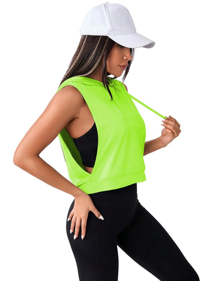 SweatyRocks Womens Sleeveless Workout Top Gym Activewear Crop Tank Top Open Side Shirt for Athletic Exercise Neon Green Large