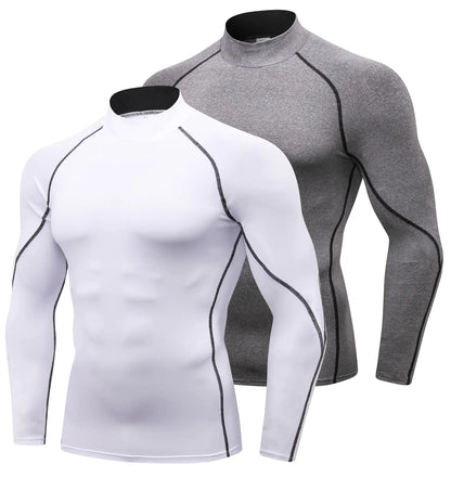 2/3 Pack Mens Compression Shirts Long Sleeve Workout Shirts Mock Turtleneck Athletic Base Layer Active Undershirts Tops