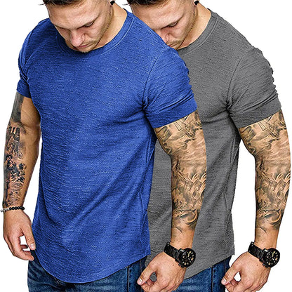 COOFANDY Men Muscle Workout T Shirt Pack Gym Bodybuilding Short Sleeve Tee Top Grey/Blue